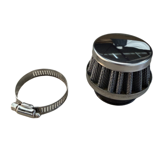 35mm Luftfilter Silber - kleines Modell. Inklusive Befestigungsklemme