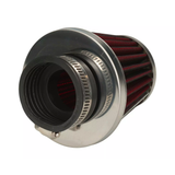 Conical air filter, red with chrome, available in 35 mm or 42 mm