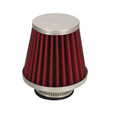Conical air filter, red with chrome, available in 35 mm or 42 mm