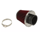 Conical air filter, red with chrome, available in 35 mm or 42 mm