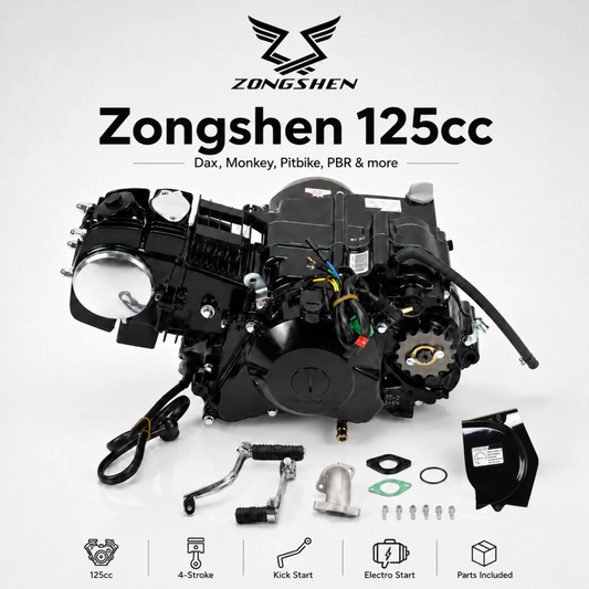 Zongshen 125-ccm-Komplettmotor – Elektrostart + Kickstarter (schwarz) – Dax, Monkey, Pitbike