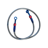 Stahlflex-Bremsleitung 92 cm – mit blau/rot eloxierten Banjo-Anschlüssen.