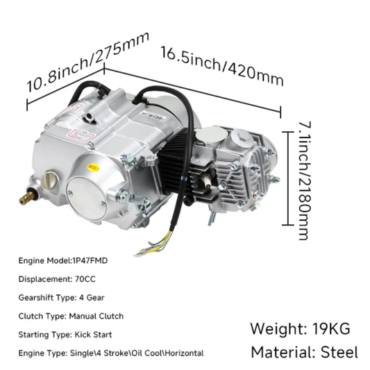 72cc Motorblock silber - Manuell - 4 Gänge Kickstart. Dax,. 70cc 