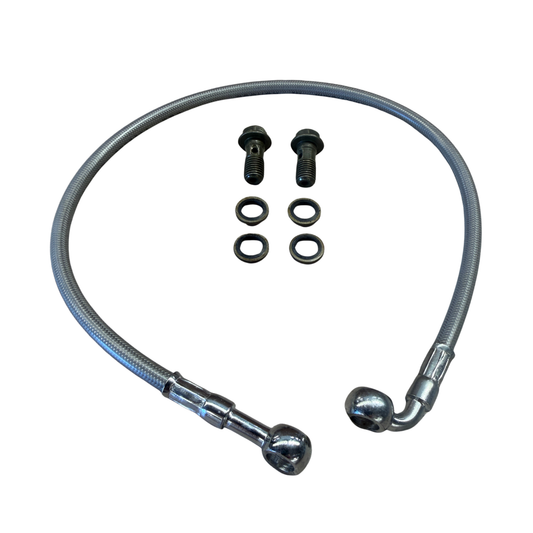 Staalomvlochten remleiding compleet met 2 inox banjo’s. 55cm