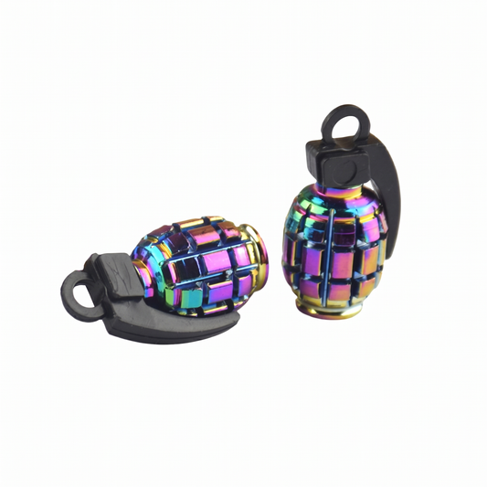 Granaat ventieldopjes setje van twee stuks multicolor uit aluminium